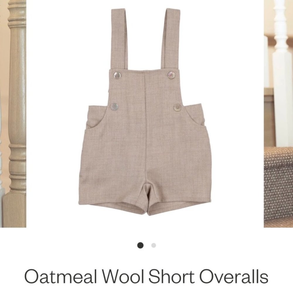Brand new coco blanc oatmeal wool short overalls size 2